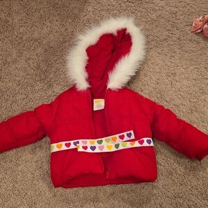Crazy 8 Red Puffer Jacket with White Faux Fur Trim